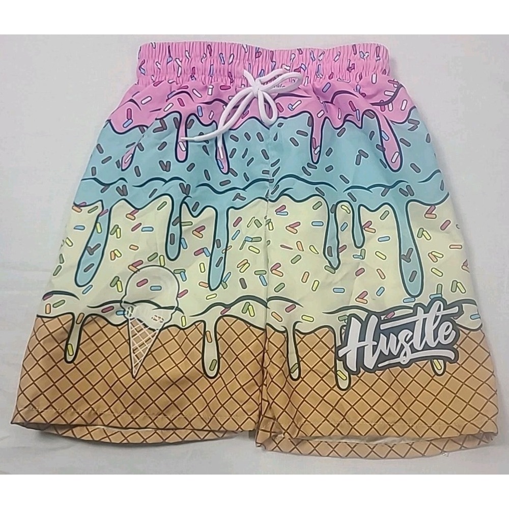 Shein Swim Multicolored Ice Cream Graphic Drawstring Swim Trunks Boy's Size 9Y